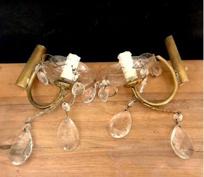 PAIR OF WALL SCONCES  WITH CRYSTAL DROPS