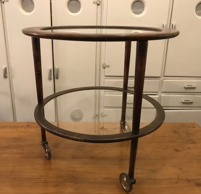 WOODEN TROLLEY WITH GLASS SHELVES
