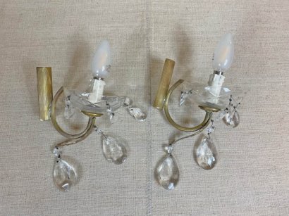 PAIR OF WALL SCONCES  WITH CRYSTAL DROPS