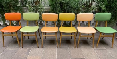 SET OF 6 CHAIRS 60s COLOURED SKI