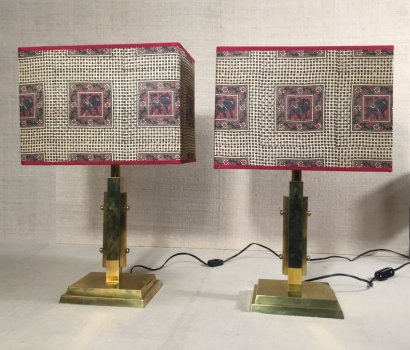 PAIR OF TABLE LAMPS BRASS BASE