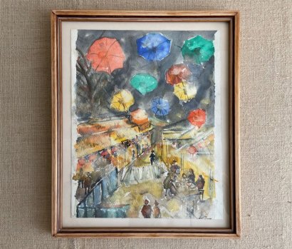 WOODEN FRAME WITH WATERCOLOUR RAIN