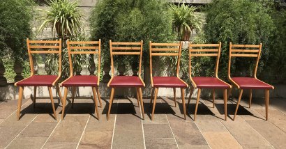 OAK WOOD CHAIRS WITH RED ECO-LEATHER SEAT