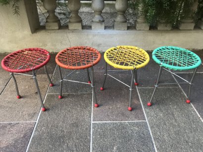 LITTLE STOOLS WITH WOVEN PVC SEAT